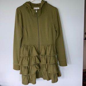 ModCloth Green Ruffle Hoodie/Jacket
